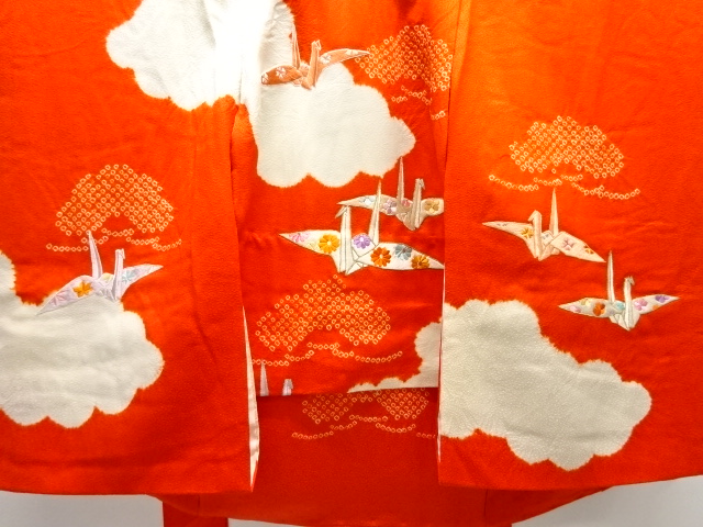 JAPANESE KIMONO / KIMONO FOR KIDS / SILK / EMBROIDERY / SHIBORI / CLOUDS & ORIGAMI CRANES